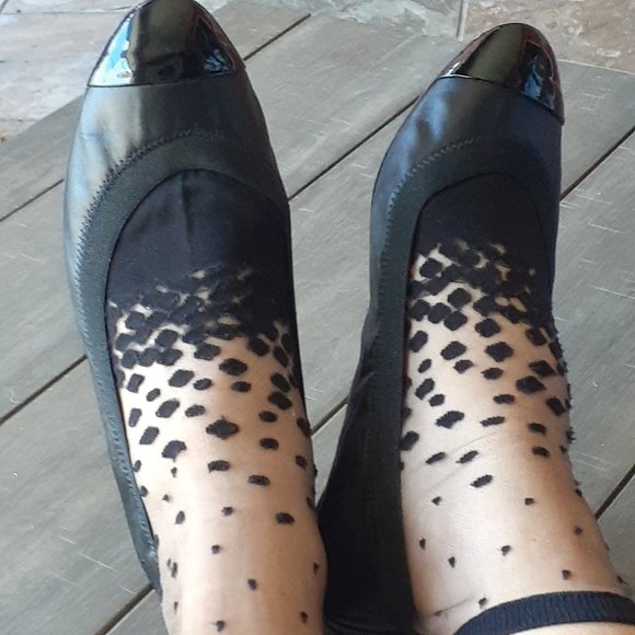 CHANEL black leather cap toe ballerina flats logo 40 US 10 - Picture 2 of 7